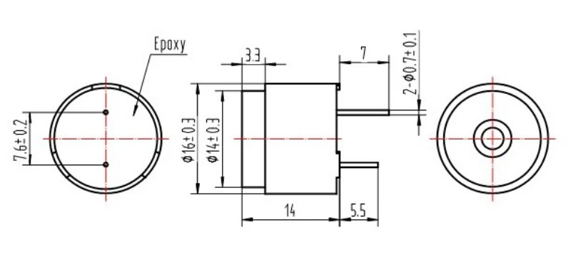 16mm 2048hz Through Hole Electromagnetic Passive Buzzer
